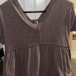 American Eagle Outfitters Short-Sleeve Peasant Top in Taupe